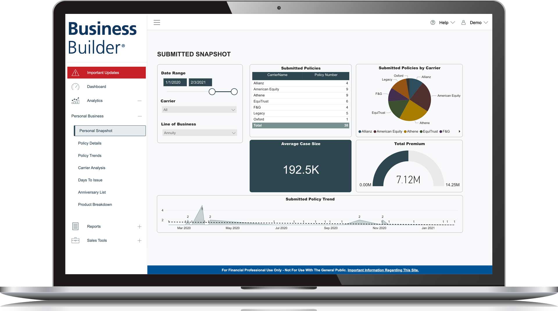 Business Builder FP Personal Snapshot Screenshot